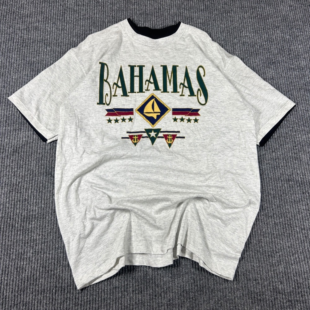 Vintage Oneita Shirt Men's L Bahamas Graphic Vacation 90s Gray Made in USA L - Picture 1 of 5